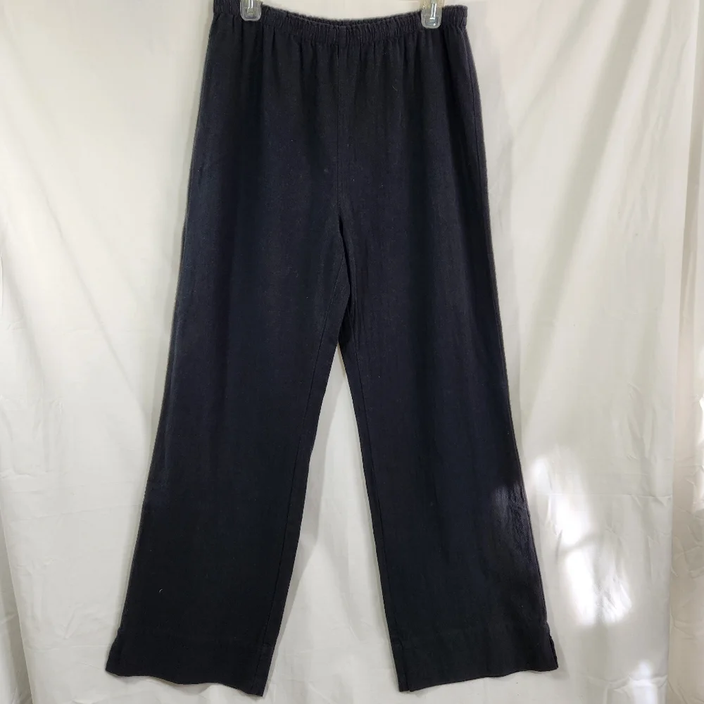 5 for $50 Soft Surroundings Black Cotton Span Elastic Pull-on Pants wide leg - Picture 1 of 8